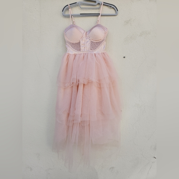 Ballet Pink Satin Corset Bustier Coquette Tiered Tulle Midi Dress - Picture 2 of 8